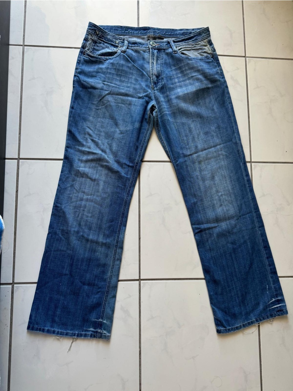 Armani Exchange Men's Distressed Blue Denim Relaxed Jeans